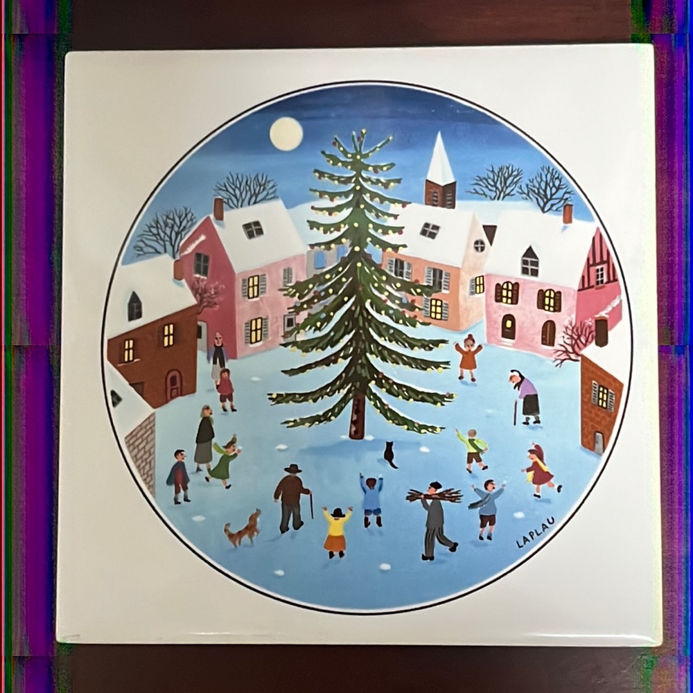 Signed Laplau Villeroy & Boch Trivet West German Tile Christmas Village